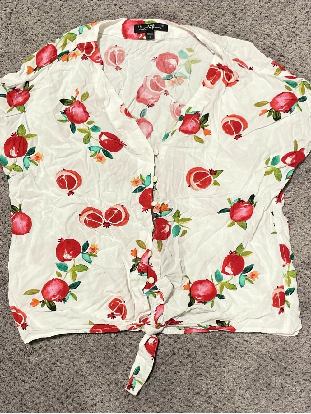 Velvet Heart Pomegranate Print Tie Front Blouse S